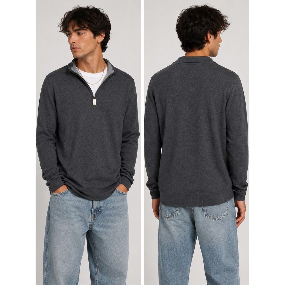 Vineyard Vines Cashmere Blend Quarter Zip NWT Size Small Sweater Charcoal Gray